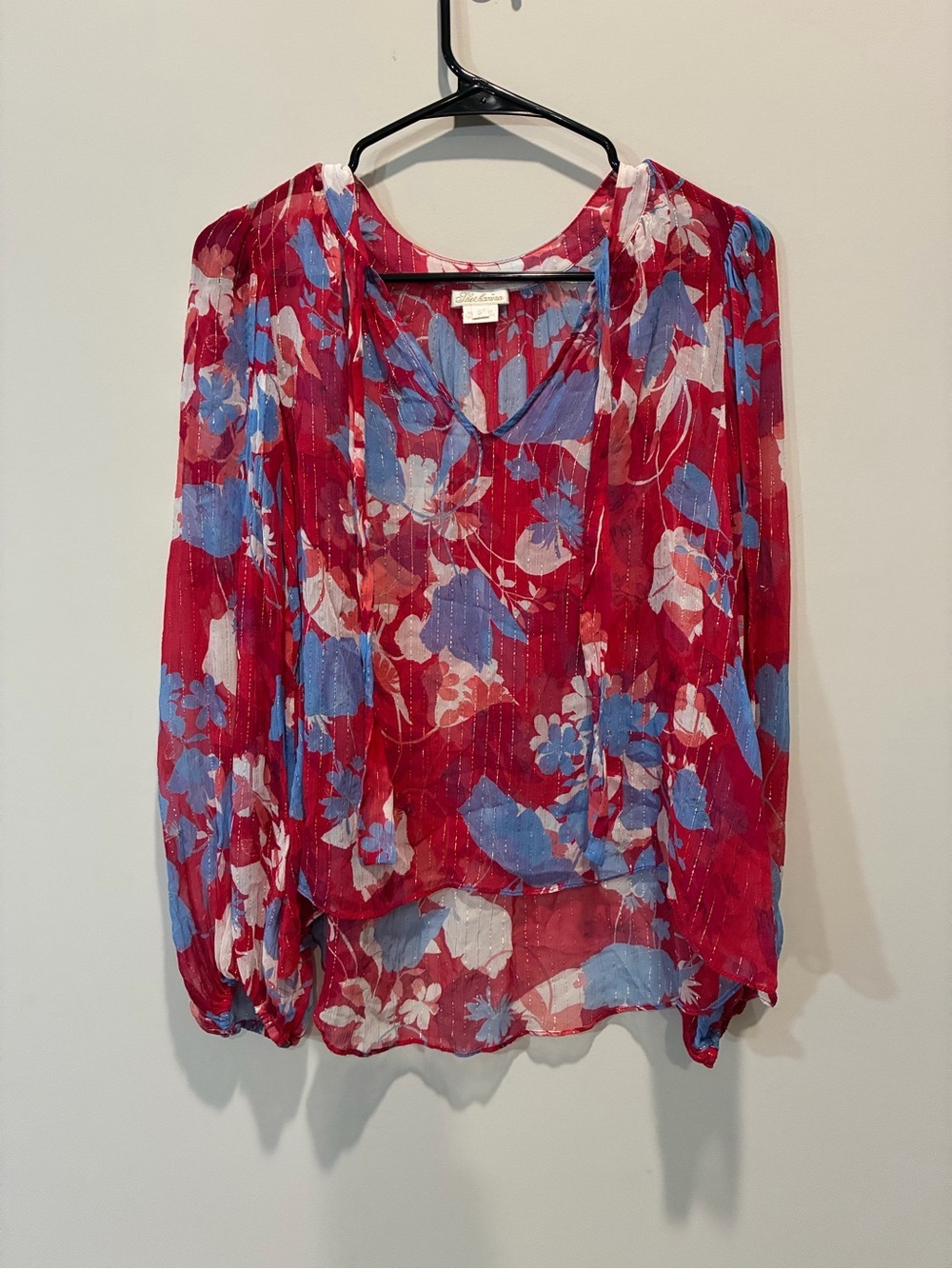 Shoshanna 100% Silk Red Floral Swing Blouse Size Small